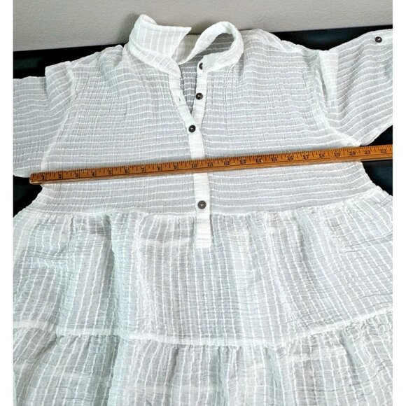 Miou Muse Sheer Tiered Button Up Texture Striped Shirt‎ Womens XL - Picture 8 of 10